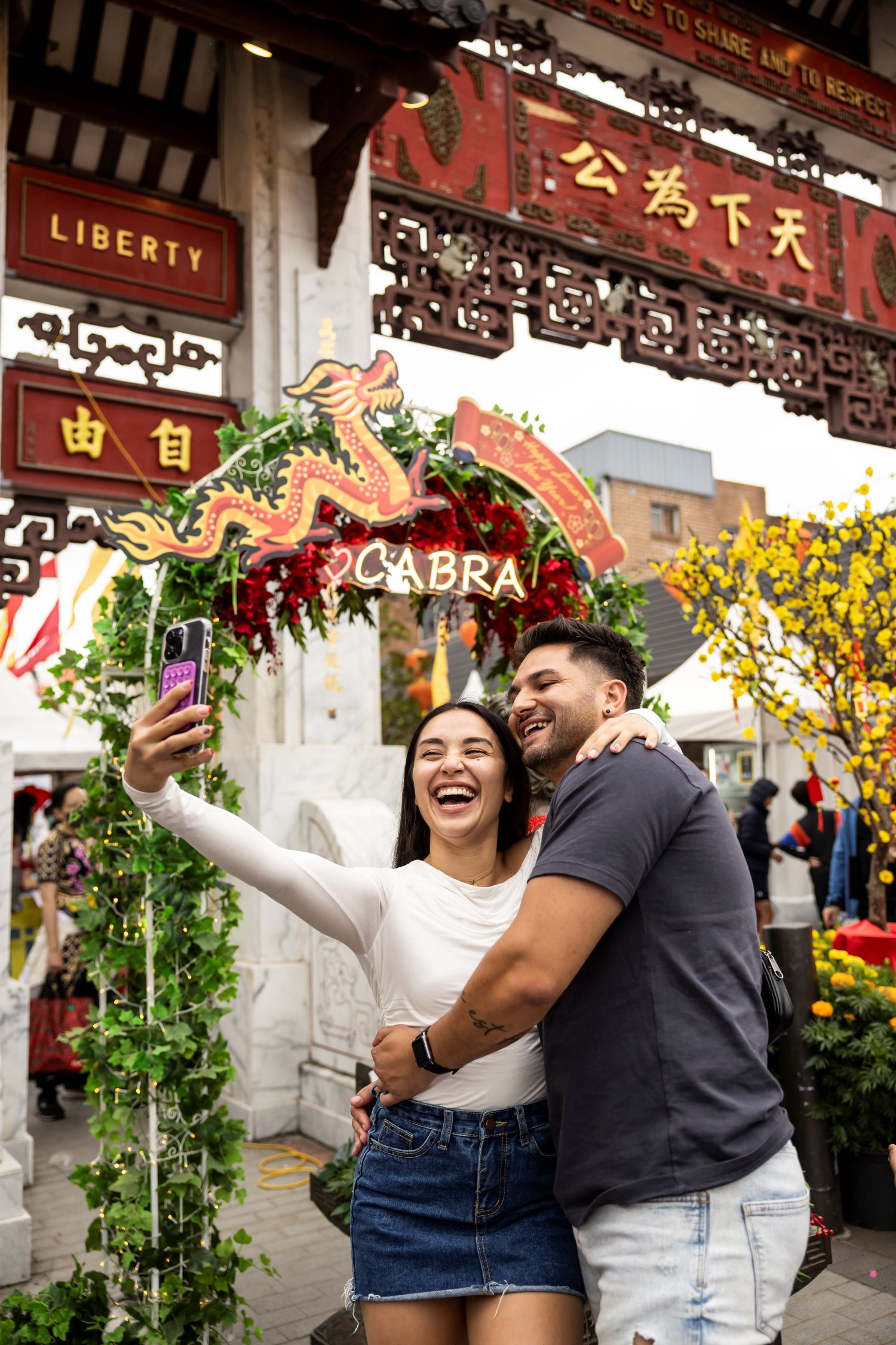 A couple taking selfie